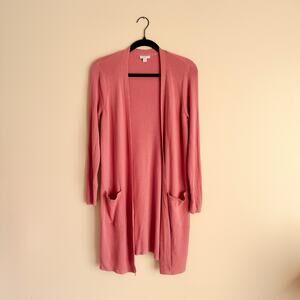J. Jill Pink Dusty Rose Ribbed Pocket Open Front Duster Cardigan - Small